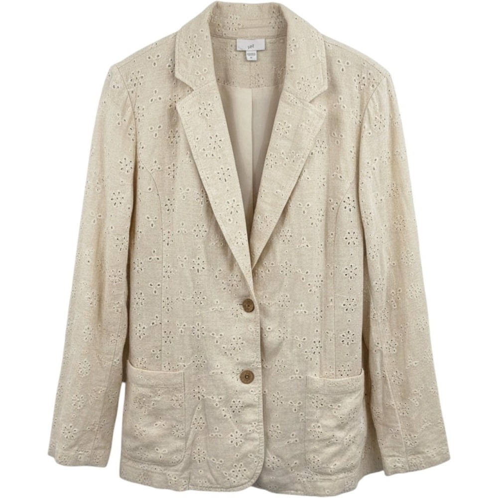 J.Jill Linen Blend Eyelet Blazer Jacket Womens XL Tan Cottagecore Boho Coastal